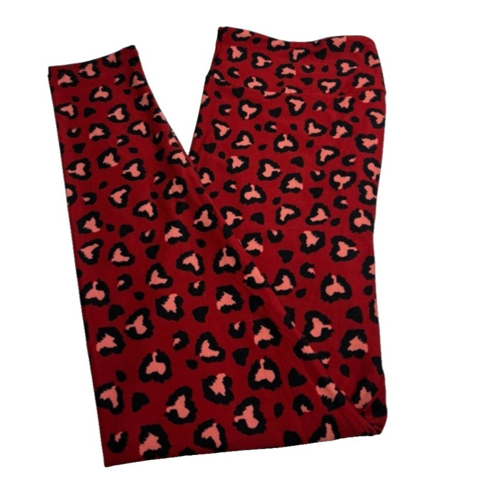 LuLaRoe Girls Leggings L/XL Red Pink Hearts Cheetah Leopard‎ Kids Size 7-12 NWT